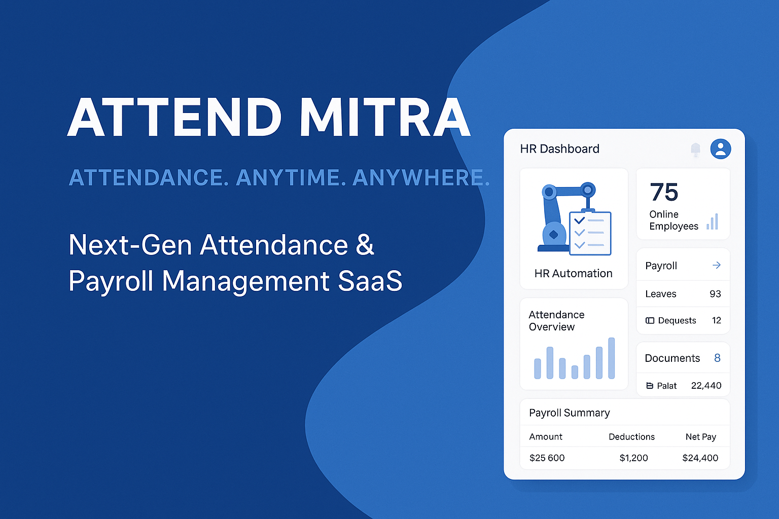 Attend Mitra HR dashboard for attendance and payroll SaaS