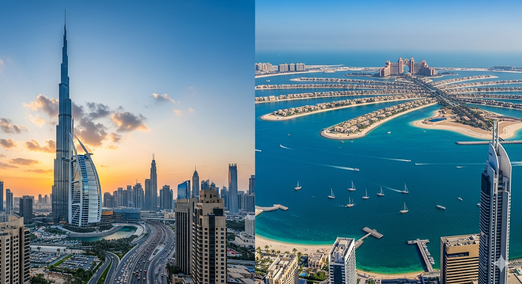 Dubai skyline with Burj Khalifa, representing travel to the UAE for Indian tourists